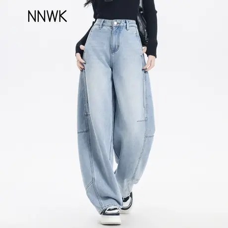 美式浅蓝色镰刀牛仔裤女2025年新款夏季薄款直筒香蕉裤宽松弯刀裤图片