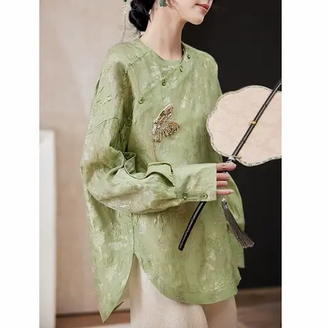 宝诗黎国风蝴蝶亮丝提花雪纺衫2025春季洋气宽松百搭新中式女装商品大图