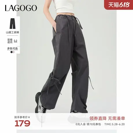 LAGOGO侧边抽绳休闲裤女拉谷谷2025年春季新款户外穿搭直筒工装裤商品大图