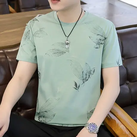 2025夏季新款冰丝短袖T恤男士潮流时尚休闲百搭圆领半袖体恤上衣商品大图