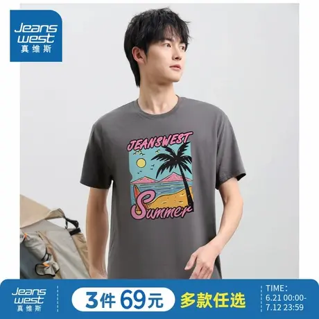 LR真维斯短袖男女同款2024夏季新款 美式复古情侣装短袖纯棉体恤商品大图