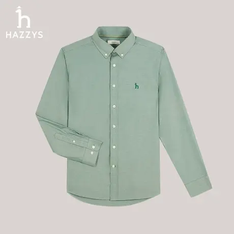 Hazzys哈吉斯秋季男士修身版休闲衬衣简约商务通勤长袖纯色衬衫商品大图