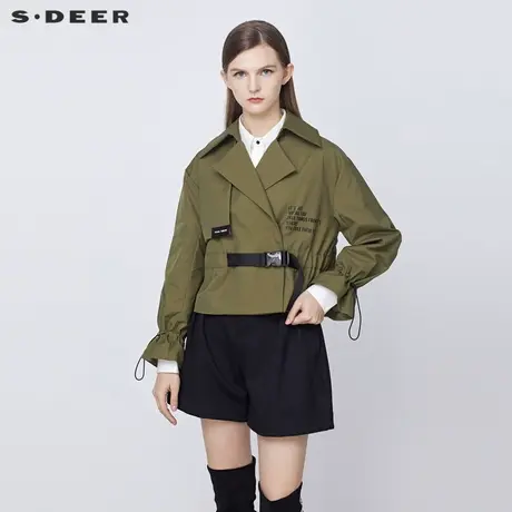 sdeer圣迪奥春装翻领撞色字母收腰抽褶短款外套S21362211图片
