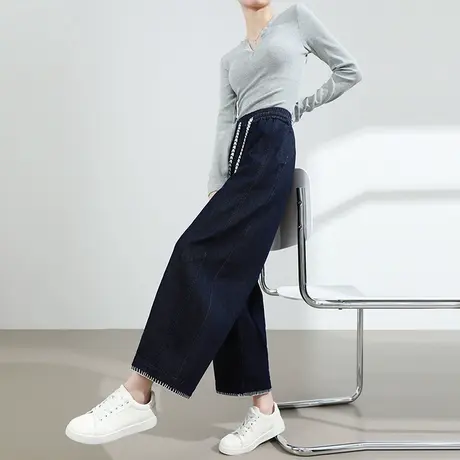 哈伦牛仔裤女夏季薄款高腰宽松显瘦裤子阔腿小个子九分气球弯刀裤商品大图