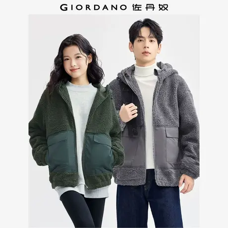 佐丹奴抓绒衣男仿羊羔绒休闲外套拼接工装口袋连帽夹克男18074616图片