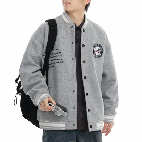 男士灰色棒球服男款运动外套男春秋款2025新款学院风上衣外搭开衫图片