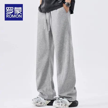 罗蒙男士休闲裤夏季薄款2025新款宽松直筒抽绳纯色百搭长裤子男款图片