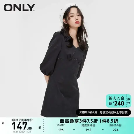 ONLY奥莱夏季甜美蝴蝶结印花七分袖收腰连衣裙女商品大图