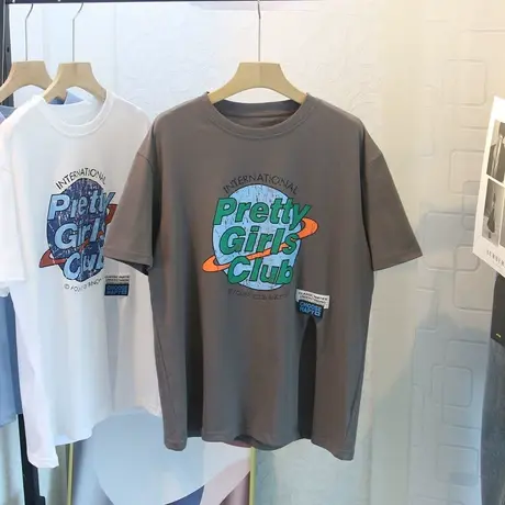 短袖t恤女2021夏季新款韩版ins潮侧开叉宽松个性潮流设计感上衣服图片