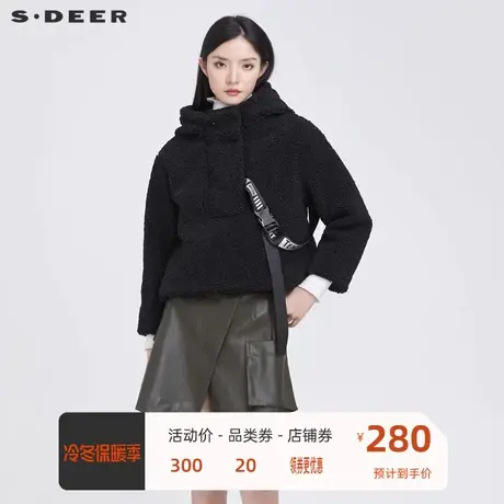 sdeer圣迪奥女装高领连帽字母套头毛仿羊羔绒外套S21482216🔕商品大图