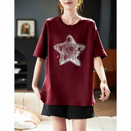 宝诗黎圆领亮片刺绣短袖T恤女2025夏季新款洋气百搭棉质休闲上衣图片