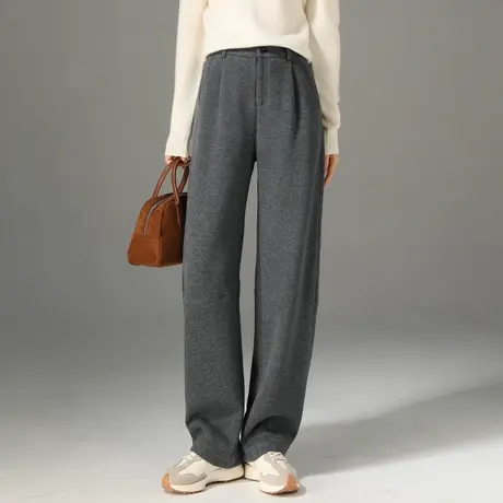 灰色毛呢镰刀裤女2024冬季新款加厚直筒西装阔腿裤休闲弯刀香蕉裤商品大图