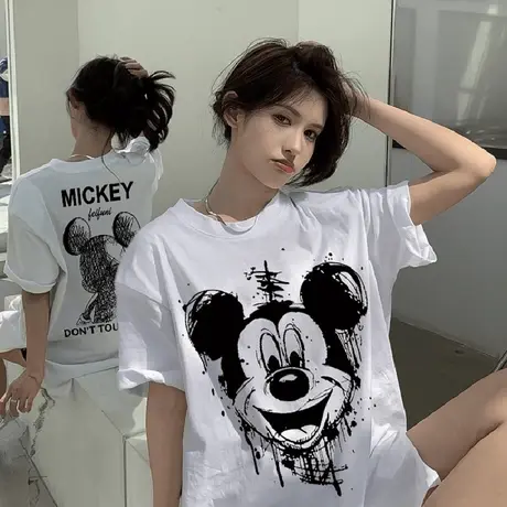 夏装纯棉港味ins洋气潮牌女装上衣短袖t恤百搭情侣装大码女装半袖商品大图