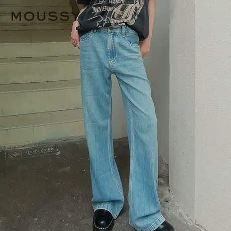 MOUSSY 2025夏季新品浅蓝色直筒宽松水洗牛仔裤女028ISA11-0006商品大图