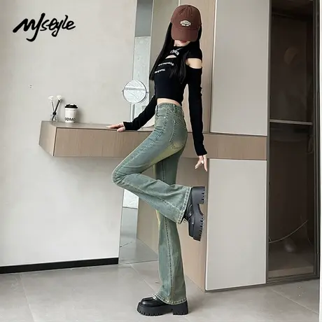 MJ STYLE美式复古微喇叭牛仔裤女2025年夏新款弹力显瘦小个子裤子商品大图