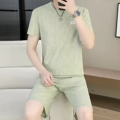 短袖短裤休闲套装男士2025夏季新款潮流时尚冰丝薄款两件套夏装潮商品大图
