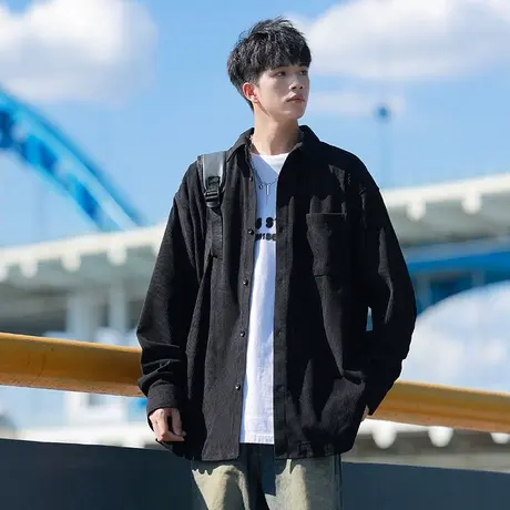 回力日系cityboy灯芯绒衬衫男士春秋季潮牌宽松衬衣复古工装外套商品大图