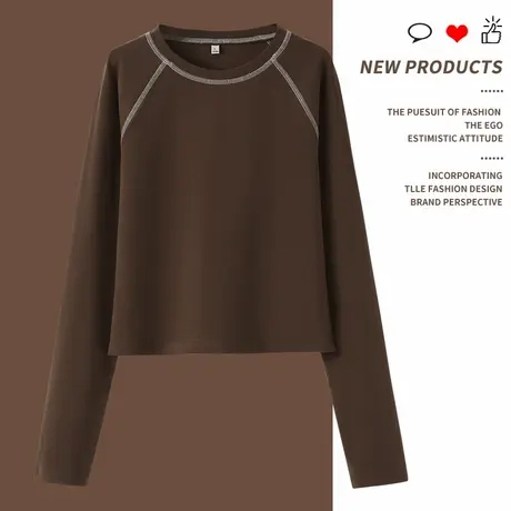 KWV真维斯咖色长袖t恤女2025新款美式内搭打底衫女士上衣女春秋商品大图