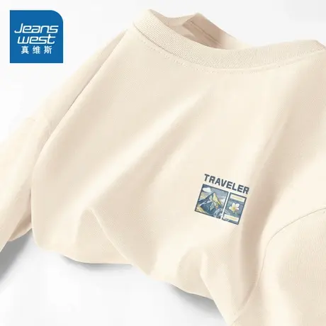 KMV真维斯美式简约t恤男夏2025新款高街宽松休闲圆领短袖纯棉半袖商品大图