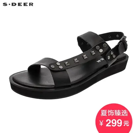 sdeer圣迪奥夏酷黑铆钉浅口厚底女士凉鞋S17283930图片
