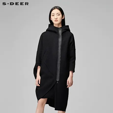 sdeer圣迪奥冬装新款不规则长款毛呢外套S17481889图片
