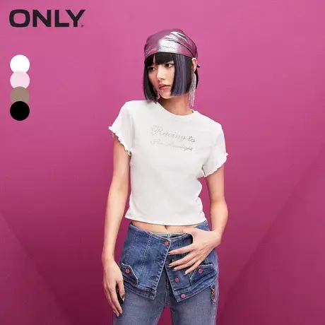 ONLY奥莱夏季时尚百搭修身圆领花边袖口短款T恤女商品大图