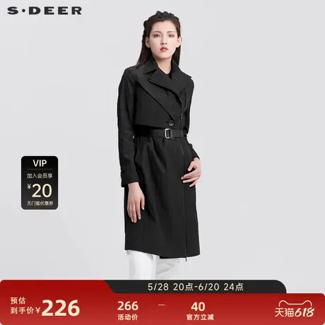sdeer圣迪奥女装休闲收腰拼接肌理H型黑色大衣S22181802图片