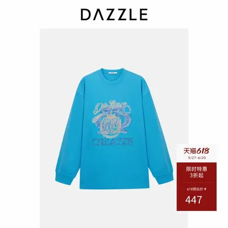 DAZZLE地素奥莱 T恤春秋女装重工串珠设计感oversive长袖上衣图片