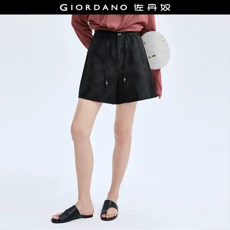 佐丹奴短裤女装木珠抽绳松紧腰提花梭织休闲短裤 18404913商品大图