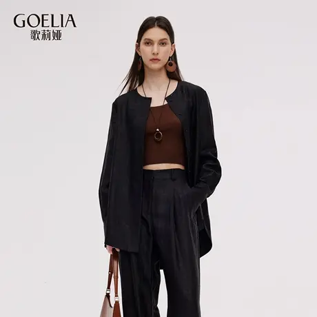 歌莉娅秋季新品龟裂纹香云纱圆领衬衫式外套1E7L6E1B0商品大图