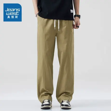 KF真维斯男装2025春季新款 潮流宽松百搭系绳显瘦男款纯棉休闲裤商品大图