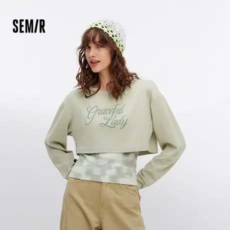 森马卫衣女短款背心潮酷字母宽松落肩上衣小个子秋辣妹两件套个性商品大图