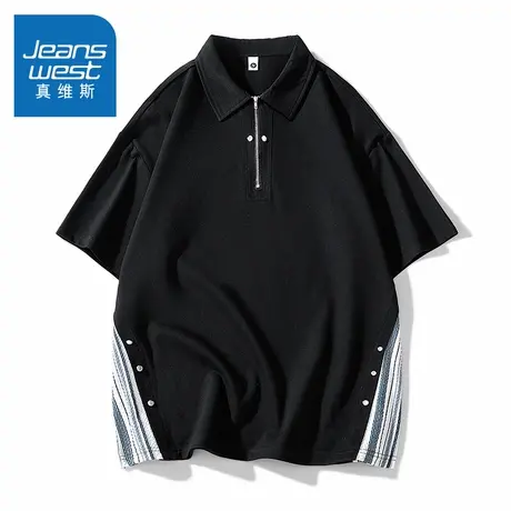 N5真维斯短袖T恤男2025夏季新款翻领拉链设计男士宽松男装上衣服图片