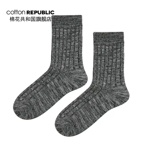 @Cotton Republic/棉花共和国男士中筒袜粗纱线暗条纹商品大图