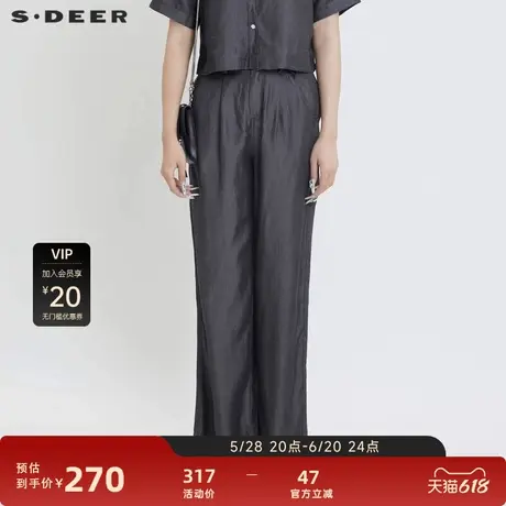 sdeer圣迪奥女装复古套装松紧插袋压褶直筒长裤S24280801图片