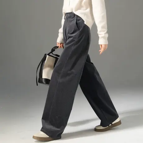 灯芯绒阔腿裤女2024秋冬新款条绒弯刀香蕉裤宽松直筒休闲裤镰刀裤商品大图