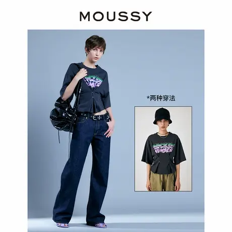 MOUSSY  甜辣风腰部竖褶设计感收腰字母印花短袖T恤010GA290-5390图片