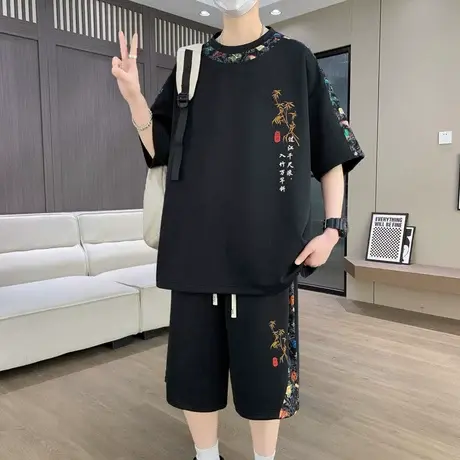 2025夏季新款男士中国风短袖短裤套装加大码休闲运动初中学生男装商品大图