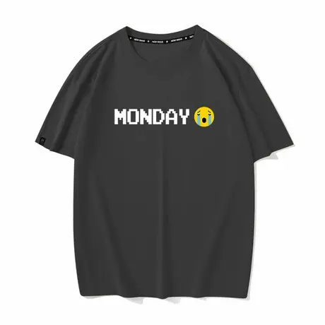 秀洛星期一到星期日表情包短袖男女黑色纯棉宽松t恤体恤衣服半袖商品大图