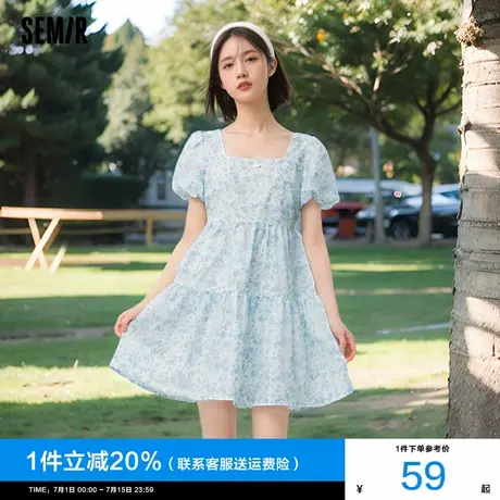 森马连衣裙女泡泡袖碎花裙2024夏季新款欧根纱公主裙小清新短裙潮商品大图