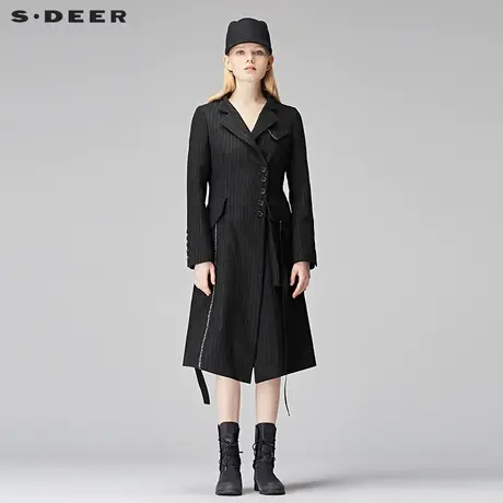 sdeer圣迪奥女装冬简约英伦风贴布飘带装饰长款西装外套S17481872图片