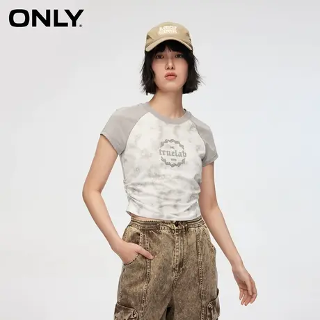 ONLY奥莱夏季休闲百搭修身显瘦圆领抽褶印花T恤女图片