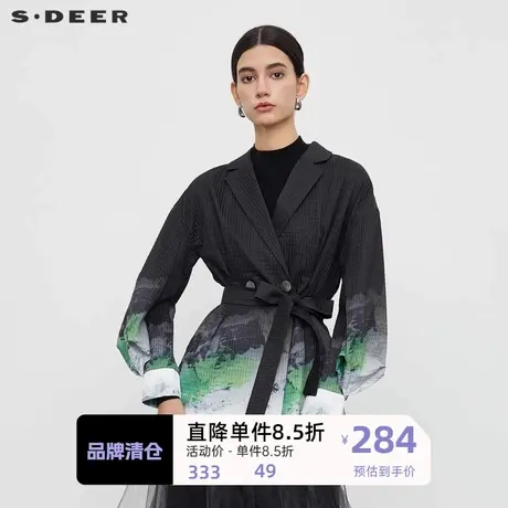 sdeer圣迪奥女装西装领晕染收腰肌理泡泡袖外套S233Z2221图片