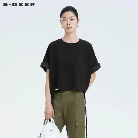 sdeer圣迪奥上衣夏女装拼接蝙蝠袖短袖t恤女夏减龄衫S20280129图片