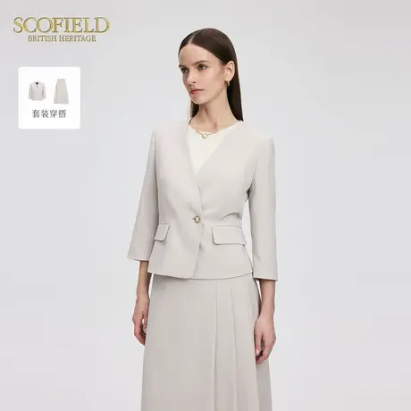 Scofield女装都市气质短西装V领廓形短外套带垫肩2025夏季新品商品大图