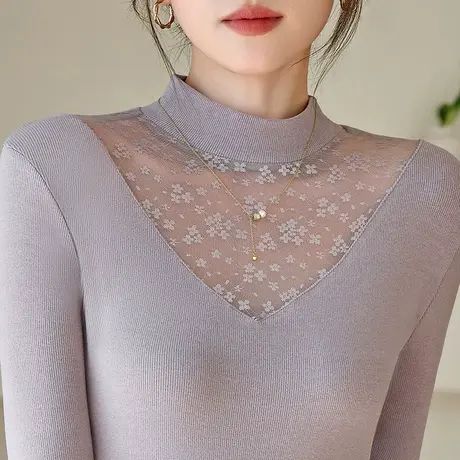 五公主高领蕾丝打底衫秋冬季新款妈妈气质小衫洋气内搭减龄上衣厚商品大图