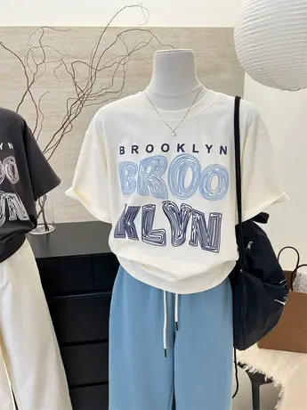 2024夏季新款韩系时尚百搭字母印花短袖t恤女tee打底衫tee上衣潮商品大图