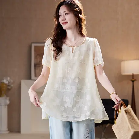 宝诗黎【新品价218元】钉珠提花短袖雪纺衫FFP2168图片