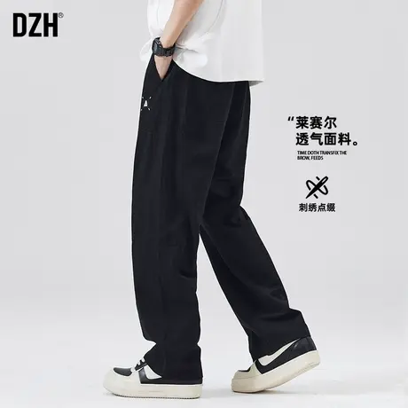 男士莱赛尔裤子男款春季美式高街2025新款休闲裤宽松直筒透气长裤图片