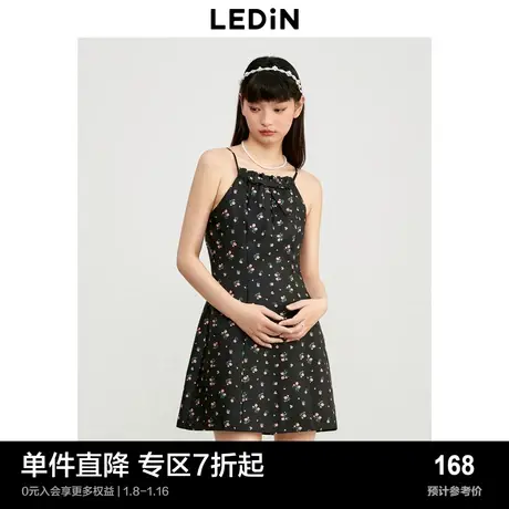 乐町名媛挂脖连衣裙初秋新款碎花裙女轻礼服内搭裙吊带连衣裙图片